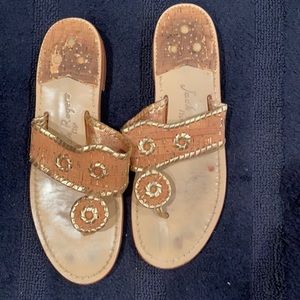 Cork and gold Jack Rogers sandals.